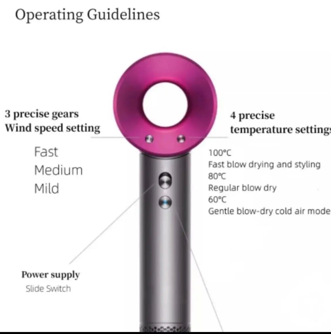 Marbendi Pink and Grey Supersonic Hair Dryer with Attachments
