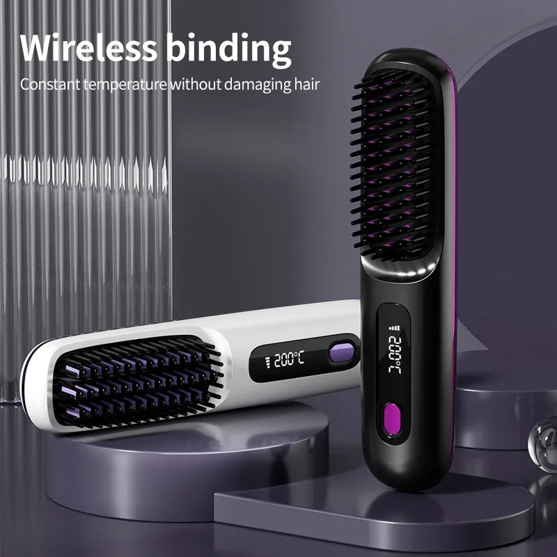 Wireless Ceramic Hair Straightener Brush