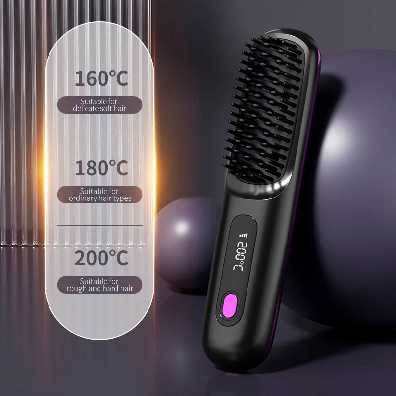 Wireless Ceramic Hair Straightener Brush