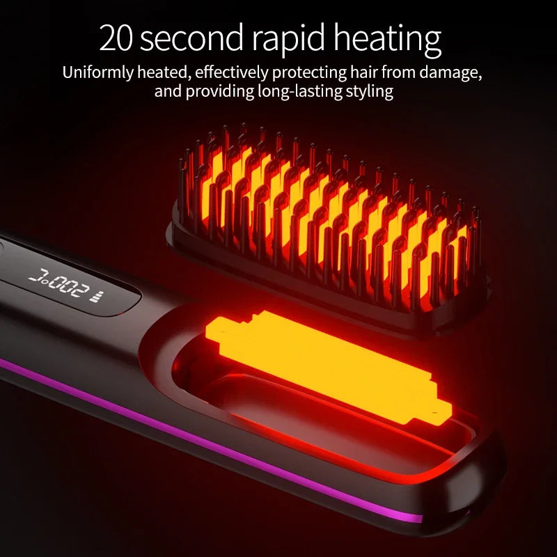 Wireless Ceramic Hair Straightener Brush