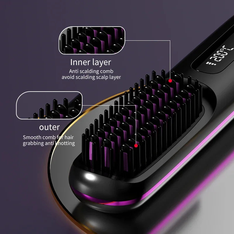 Wireless Ceramic Hair Straightener Brush